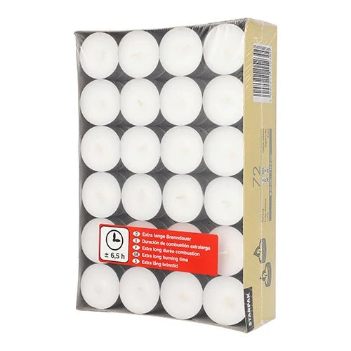 STARPAK 72 SEALYT Ø 39 mm · 17,5 mm hvid · med en lang brændende tid 6,5 H | Papptray (72 stykker)