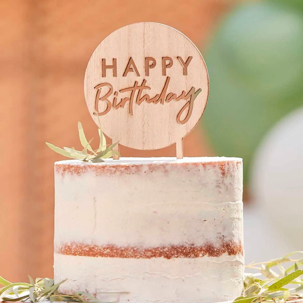 Gingerray Dřevěný topper na dort Happy Birthday