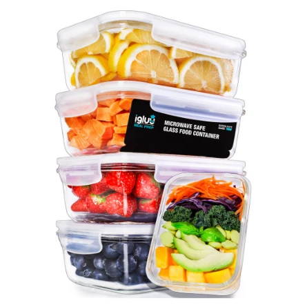 1-Compartment Glass Containers Steam Vent Lids - 840ml - 5 PACK + 1 extra lid Igluu Meal Prep